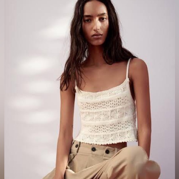 Zara Tops Zara Crochet Knit Cami Crop Top Cream Size Small Poshmark